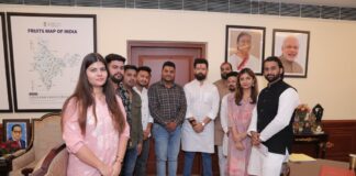 दिल्ली में केंद्रीय मंत्री चिराग पासवान से मिली मध्य प्रदेश युवा लोजपा की टीम
